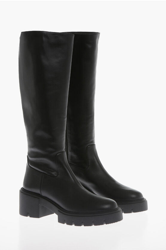 Shop Stuart Weitzman Knee-length Soho Leather Boots With Carrion Sole