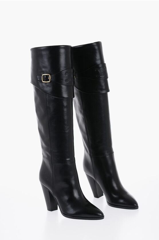 Shop Celine Knee-length Wilters Leather Boots 10cm