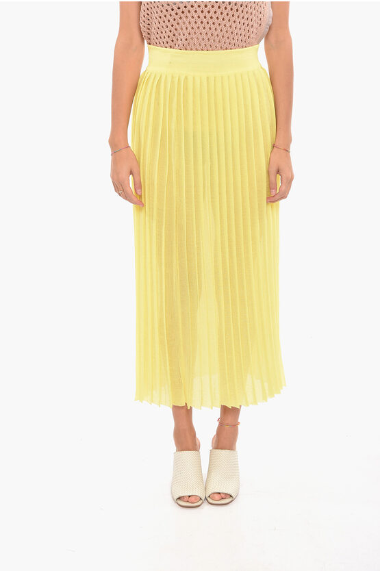 Altea Knit Plissé Skirt With Glittery Effect In Yellow