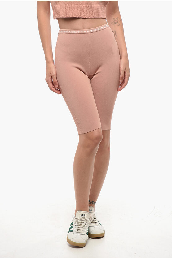 Elisabetta Franchi Knitted Biker Leggings With Logoed Waistband In Multi