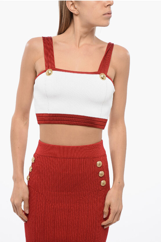 BALMAIN KNITTED BRA TOP WITH LOGOED BUTTONS