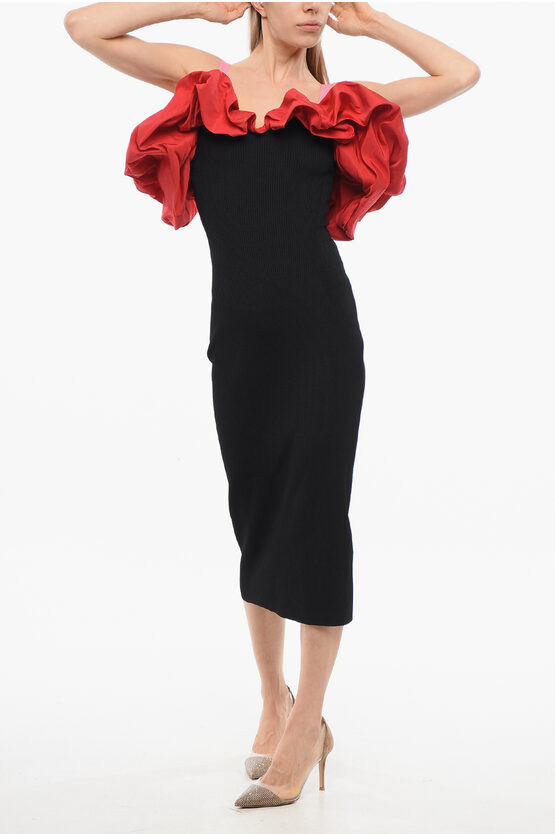 Alexander Mcqueen Knitted Cold-shoulder Dress With Ruffled Detail