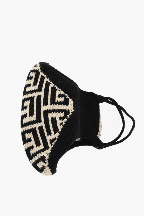 Balmain Knitted Cotton Face Mask With All-over Monogram