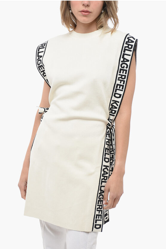 Shop Karl Lagerfeld Knitted Crew-neck Tunic Dress With Logoed Belt