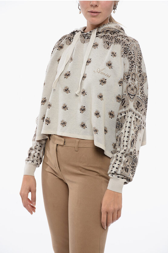 Amiri Knitted Cropped Hoodie With Bandana Motif