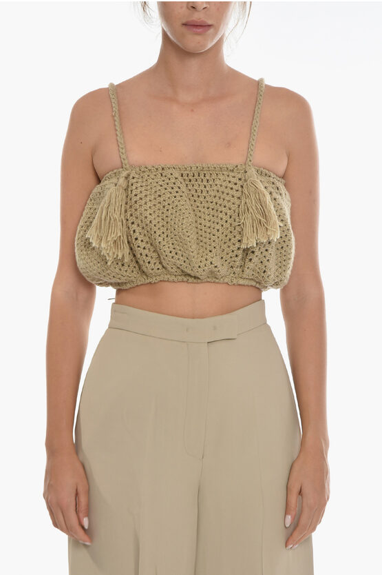 Tu Lizé Knitted Crop Top With Tassels In Green