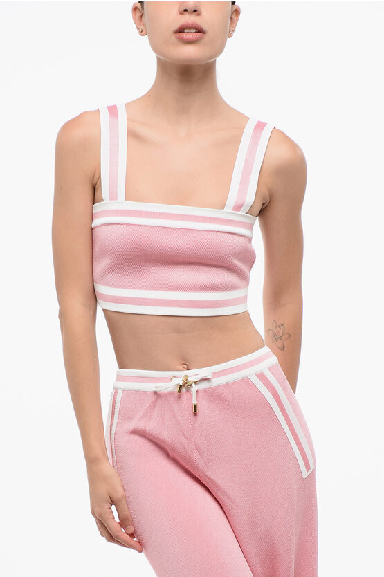 Balmain Knitted Crop Top With Zip Closure In Pink
