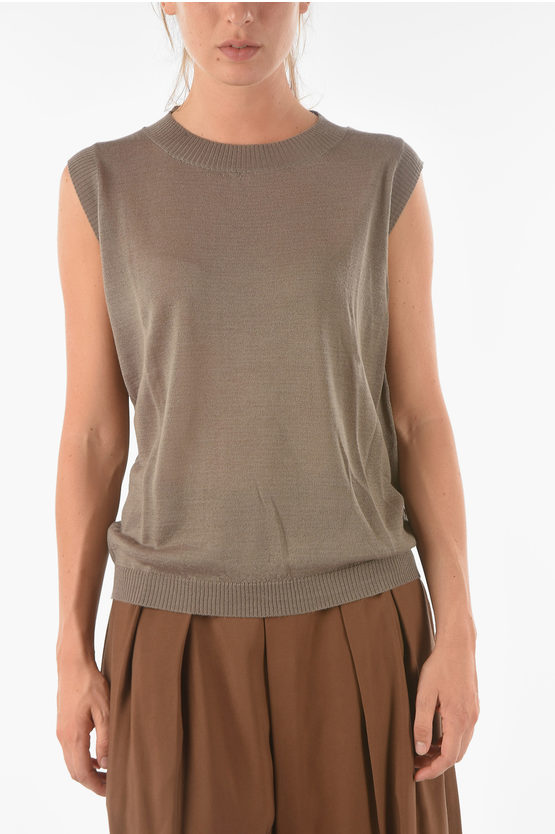 Ixos Knitted Curlin Tank Top With Ribbed Hems In Brown