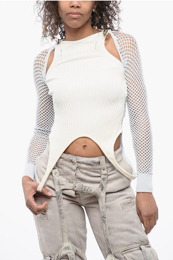Off-white Ribbed And Mesh Knit Ltop