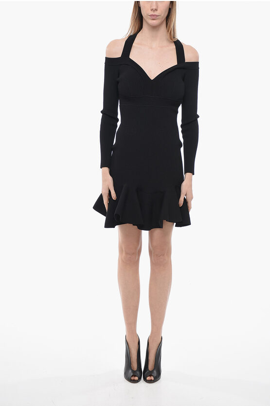 Alexander Mcqueen Knitted Dress With Scallop Hem In Black
