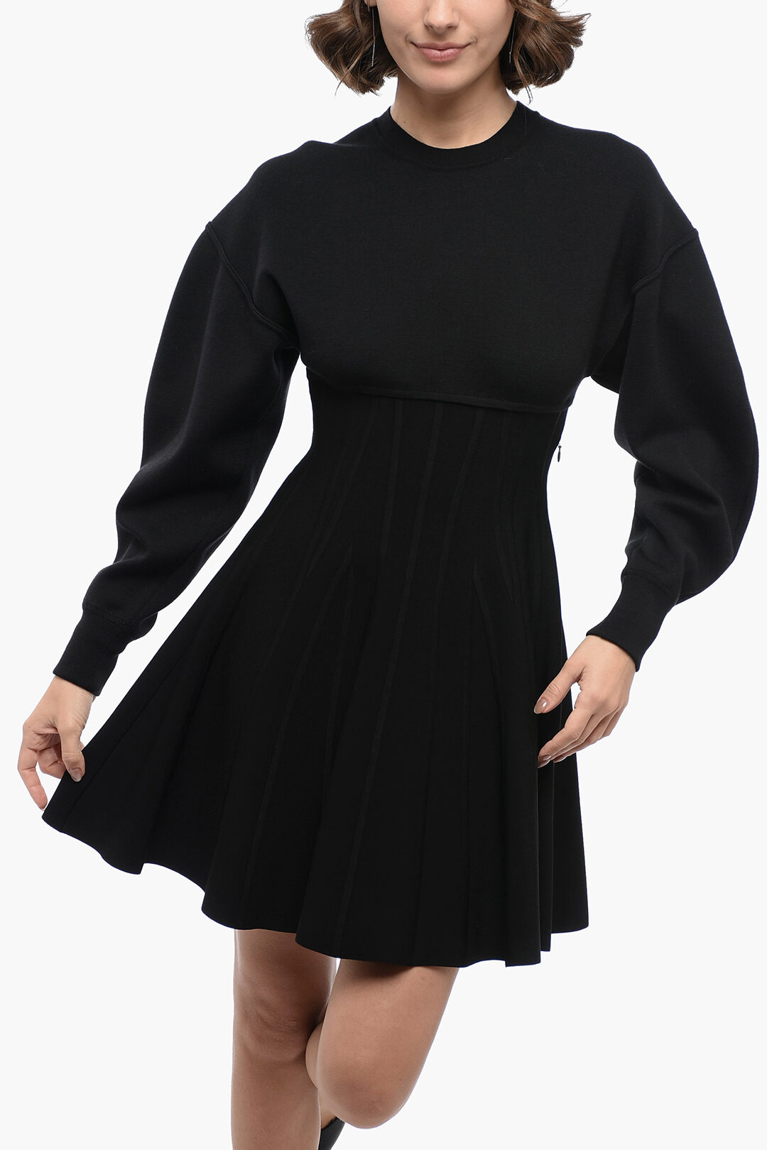 Alexander McQueen Knitted Flared Dress with Jersey Detail women