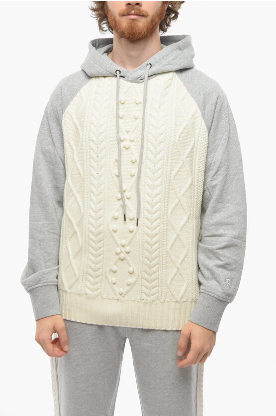 Neil Barrett Knitted Hybrid Hoodie With Jersey Sleeves And Hood In Grey