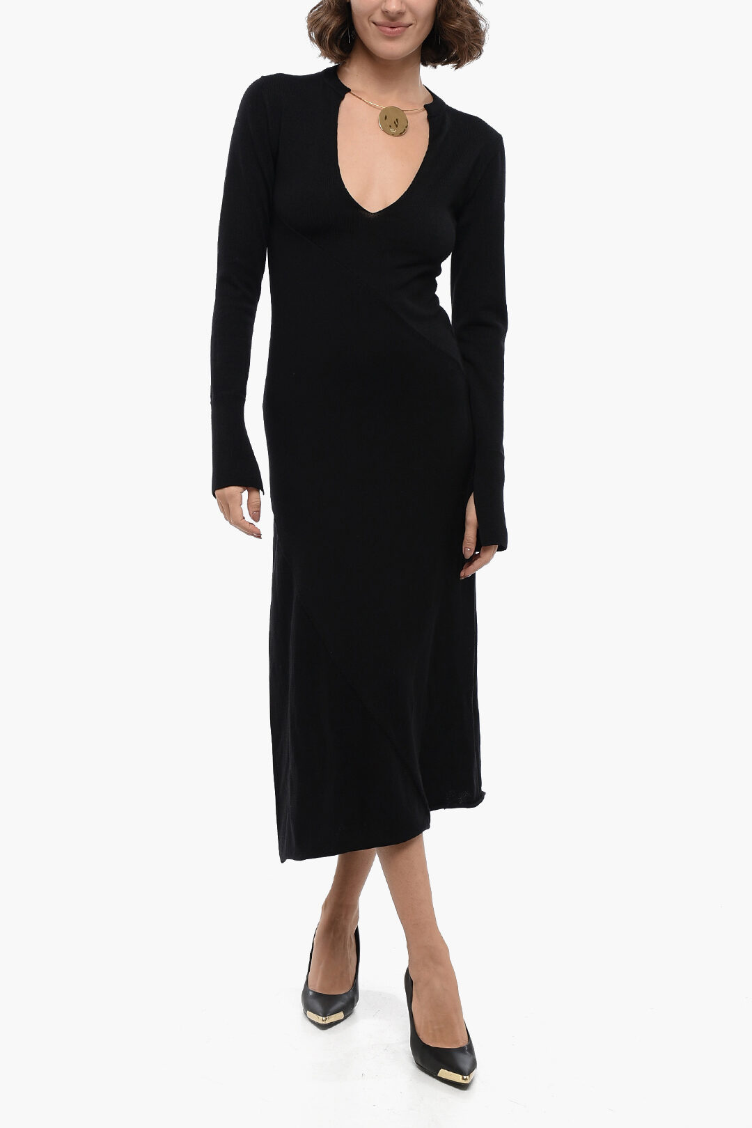 Jil Sander Knitted Maxi Dress with Necklace Detail women