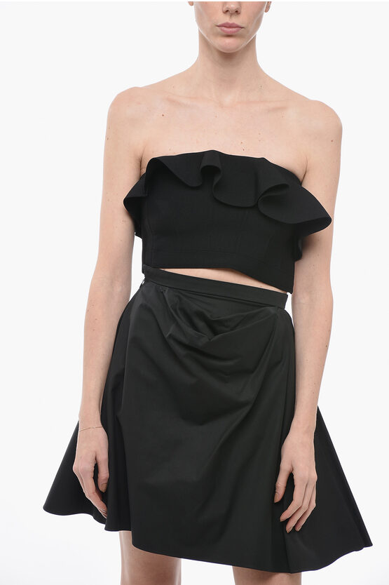 Alexander Mcqueen Knitted Micro Top With Ruffles In Black