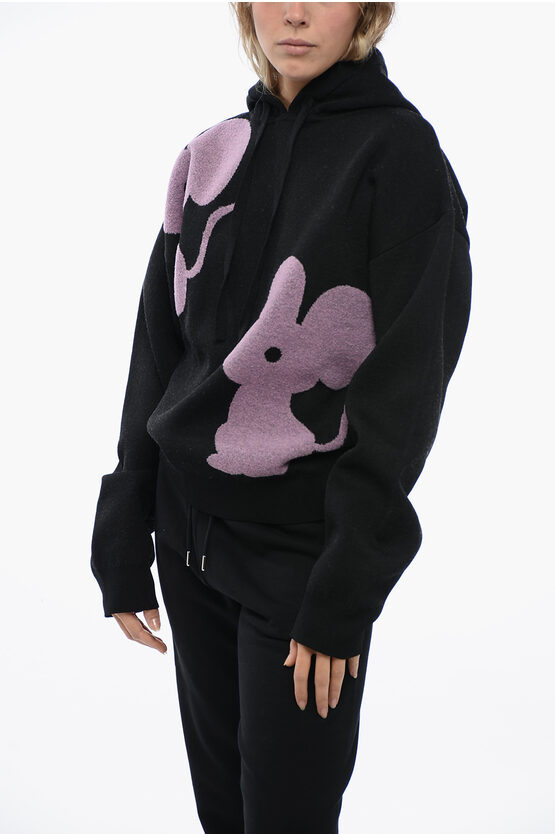 Jw Anderson Knitted Mouse Hoodie In Black