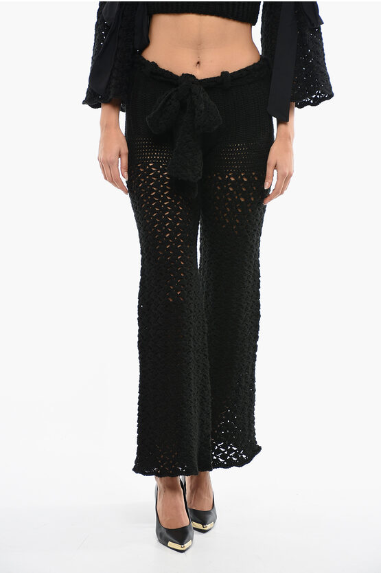 Matimì Knitted Openwork Trousers With Wide Leg In Black