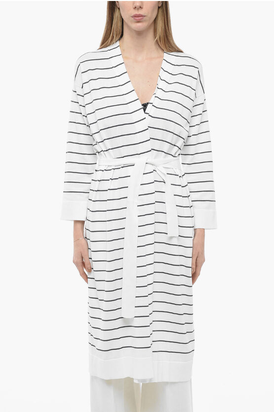 Fabiana Filippi Knitted Robe With Striped Pattern In White