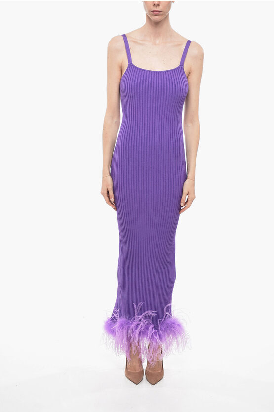 Giuseppe Di Morabito Knitted Sheath Dress With Ostrich Feathered Bottom In Purple