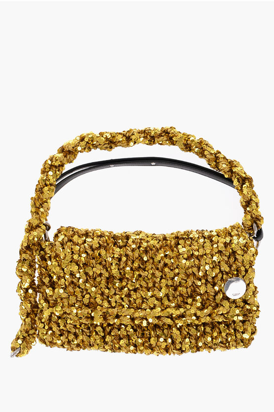 Jil Sander Knitted Shoulder Bag With Sequins In Yellow