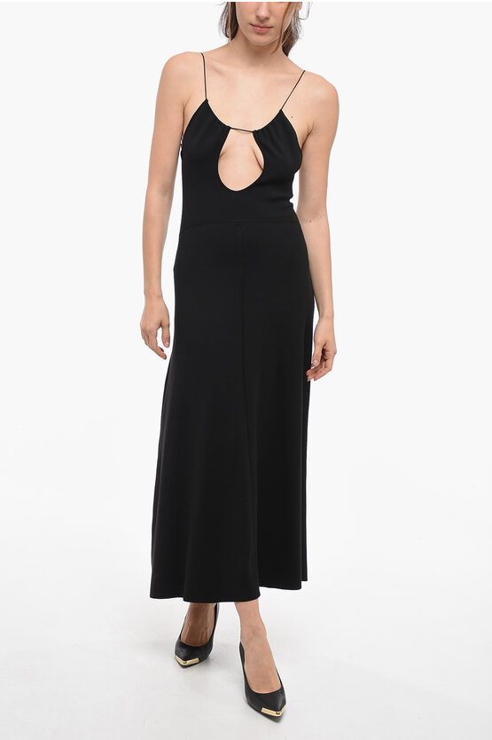 Shop Saint Laurent Knitted Slip Dress With Cut-out Detail