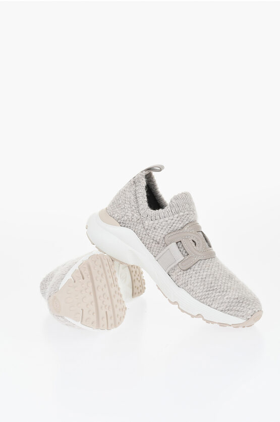 Tod's Knitted Sock Sneakers With Front Logo In Gray