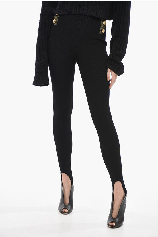 Shop Balmain Knitted Stirrup Leggings With Jewel Buttons