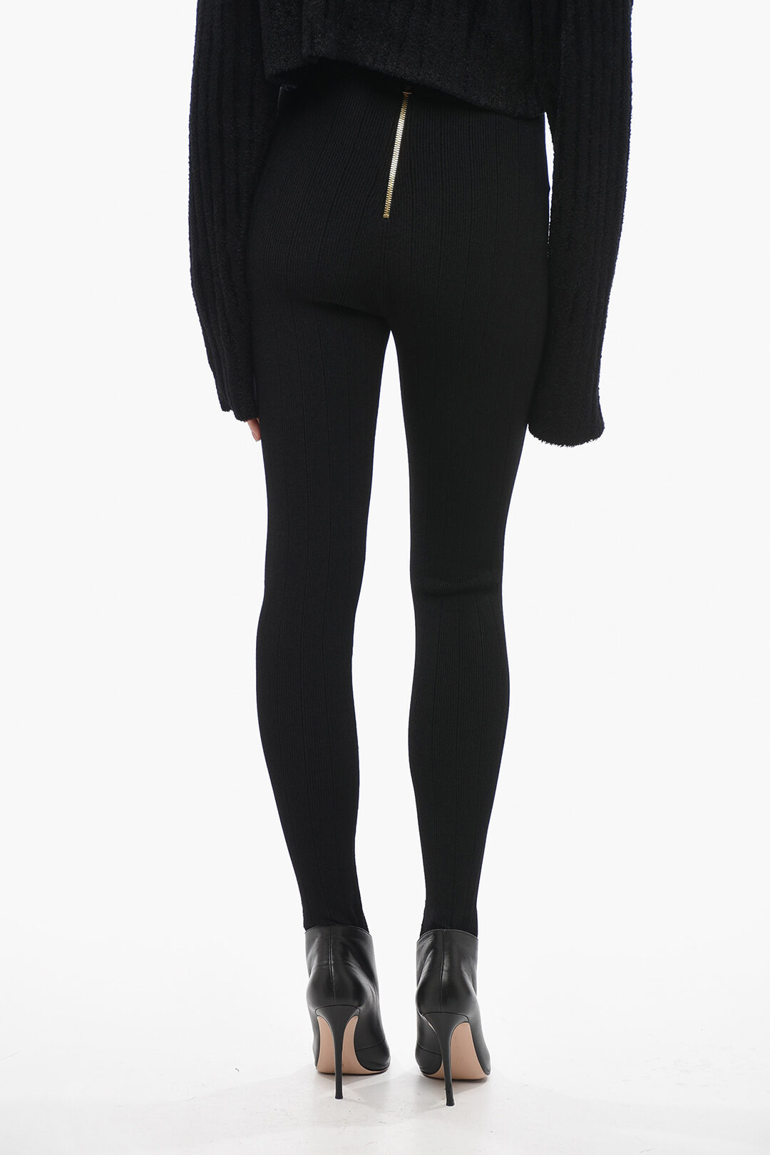 Balmain Knitted Stirrup Leggings with Jewel Buttons women