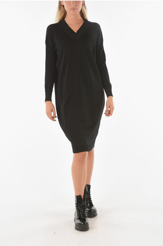 Ixos Knitted Swaps Midi Dress With V Neckline In Black