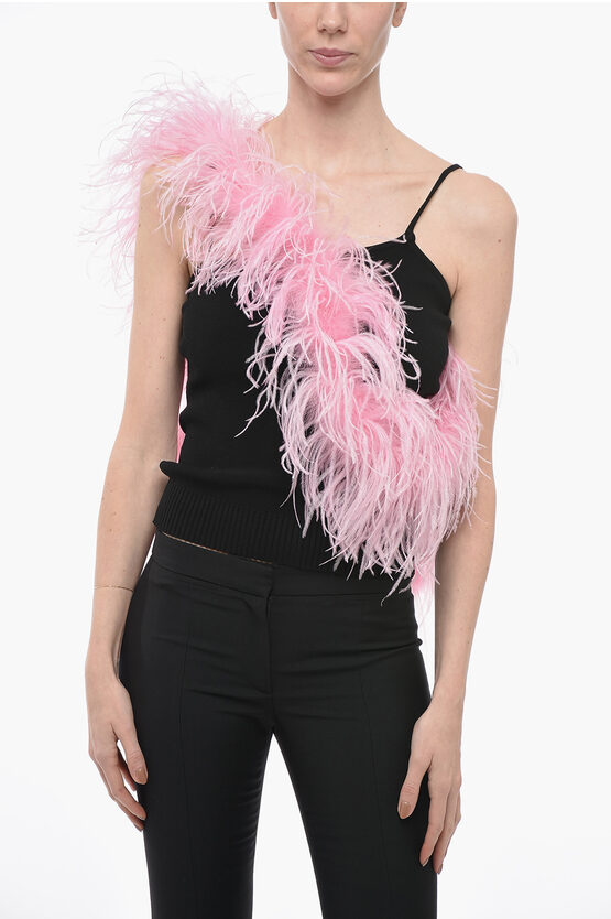 Attico Knitted Tank Top With Feathers Detail In Black