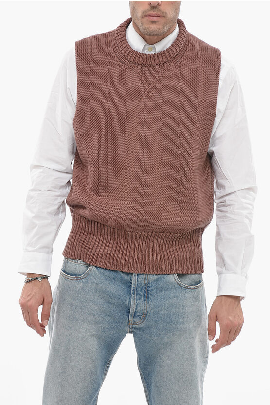 Shop Jil Sander Knitted Vest With Ribbed Trims