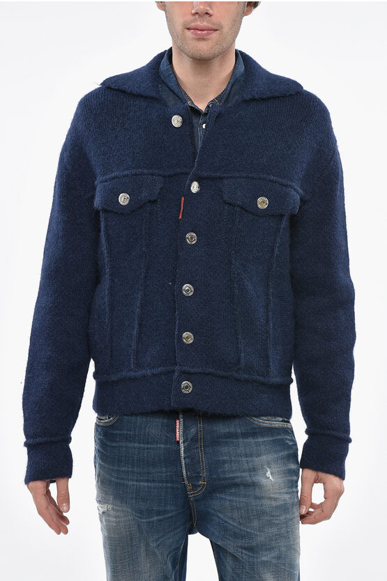 Dsquared2 Knittet Jacket With Logoed Buttons In Blue