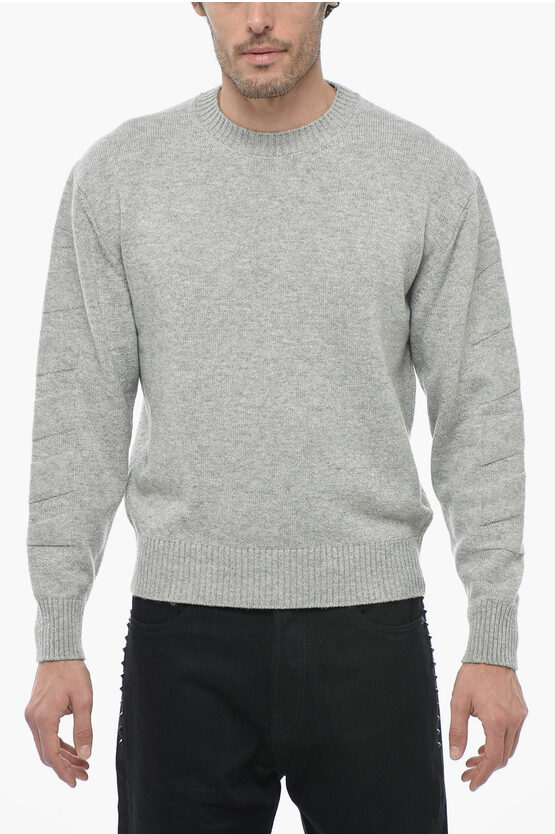 Off-white Knitwear Crew Neck Diag Pure Cashmere Sweater In Gray