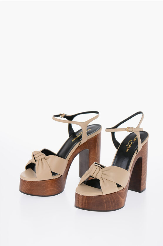 Saint Laurent Knotted Leather Sandals Heel 13 Cm In Brown