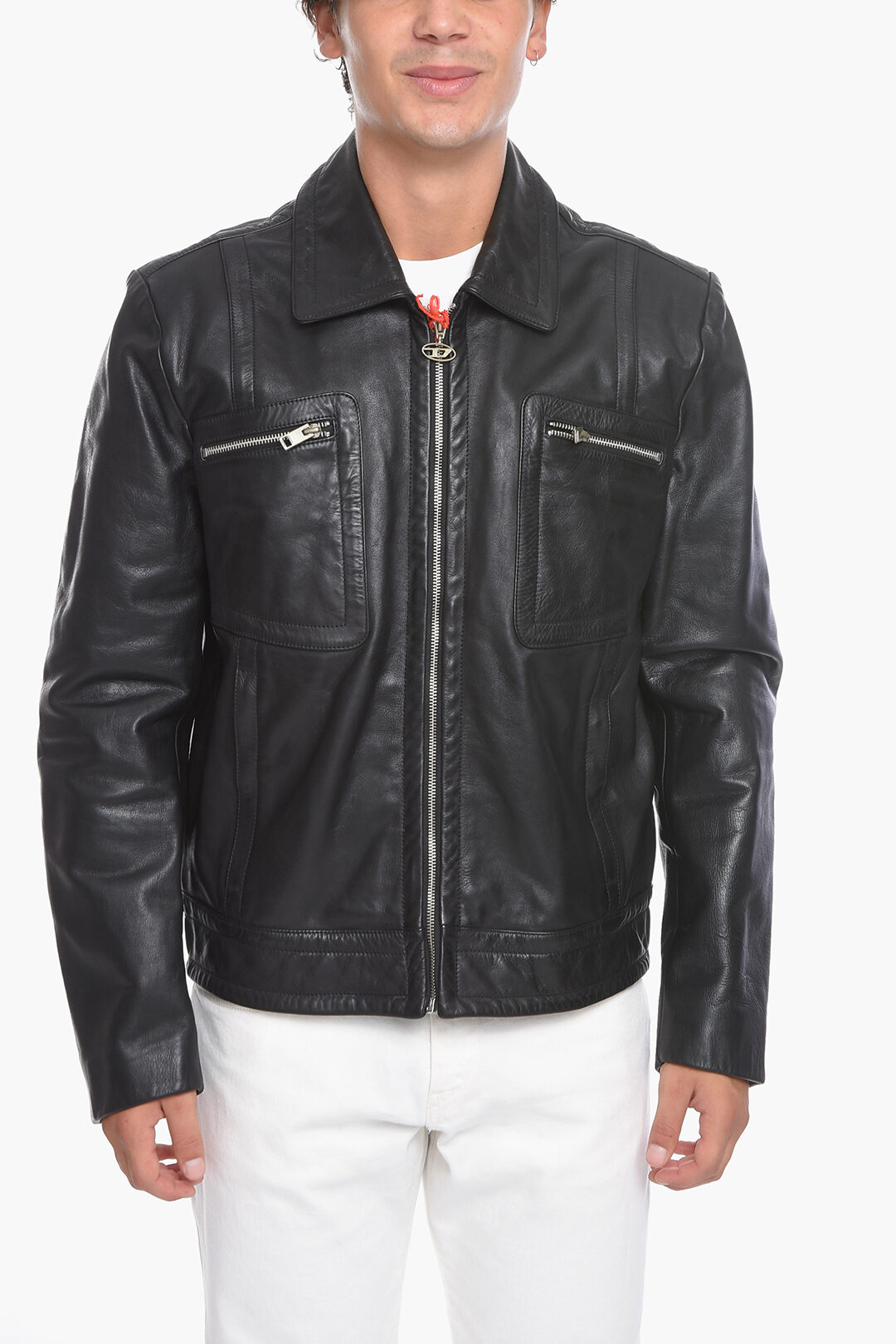 L-CALE Cowhide Leather Jacket with Zip Detail