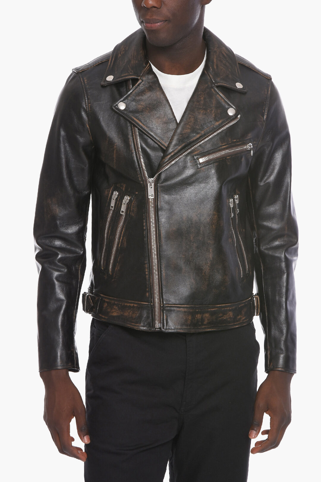 L-GARRETT Cowhide Leather Jacket with Zip Detailing