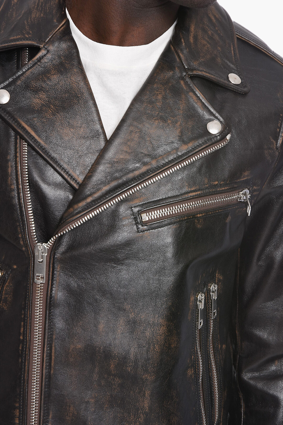 Diesel L-GARRETT Cowhide Leather Jacket with Zip Detailing men