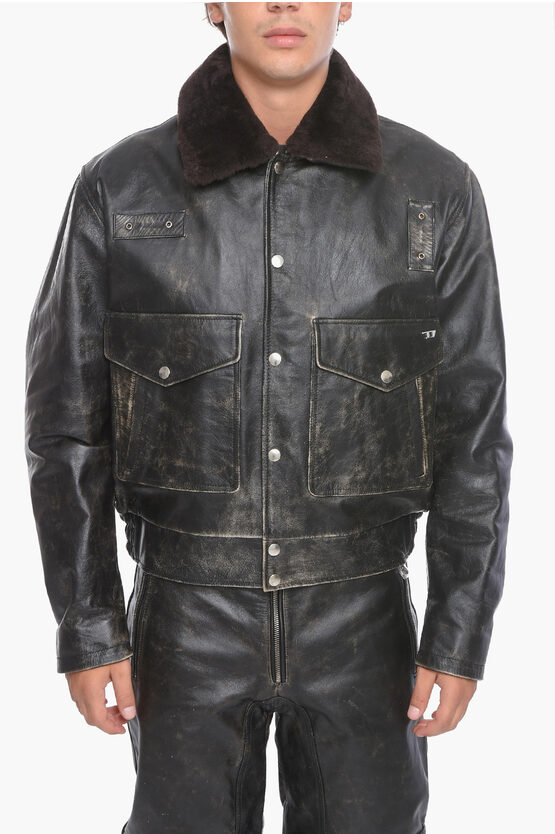 Shop Diesel L-muddy Lambskin Jacket With Vintage Effect