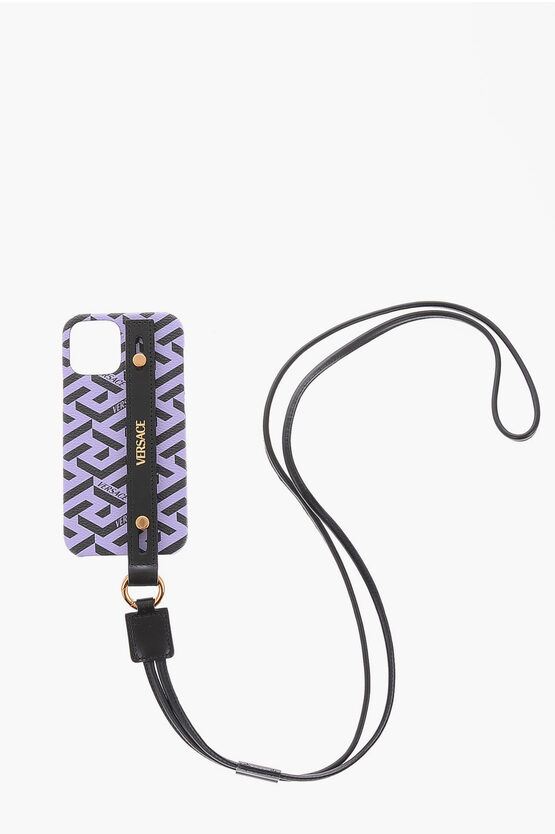 Versace La Grega Motif 12/12 Pro Iphone Neck Case In Purple