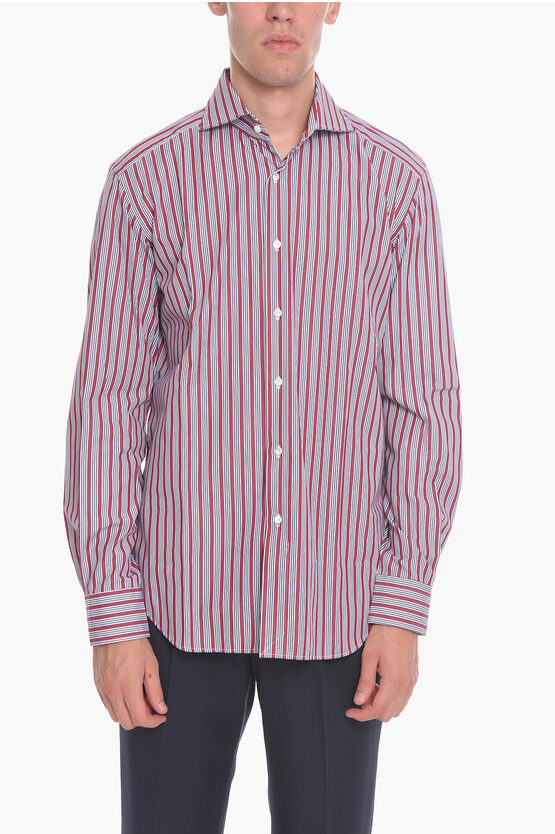 Alex Ingh La Sartoriale Striped Two-tone Custom Shirt With Spread Coll In Purple
