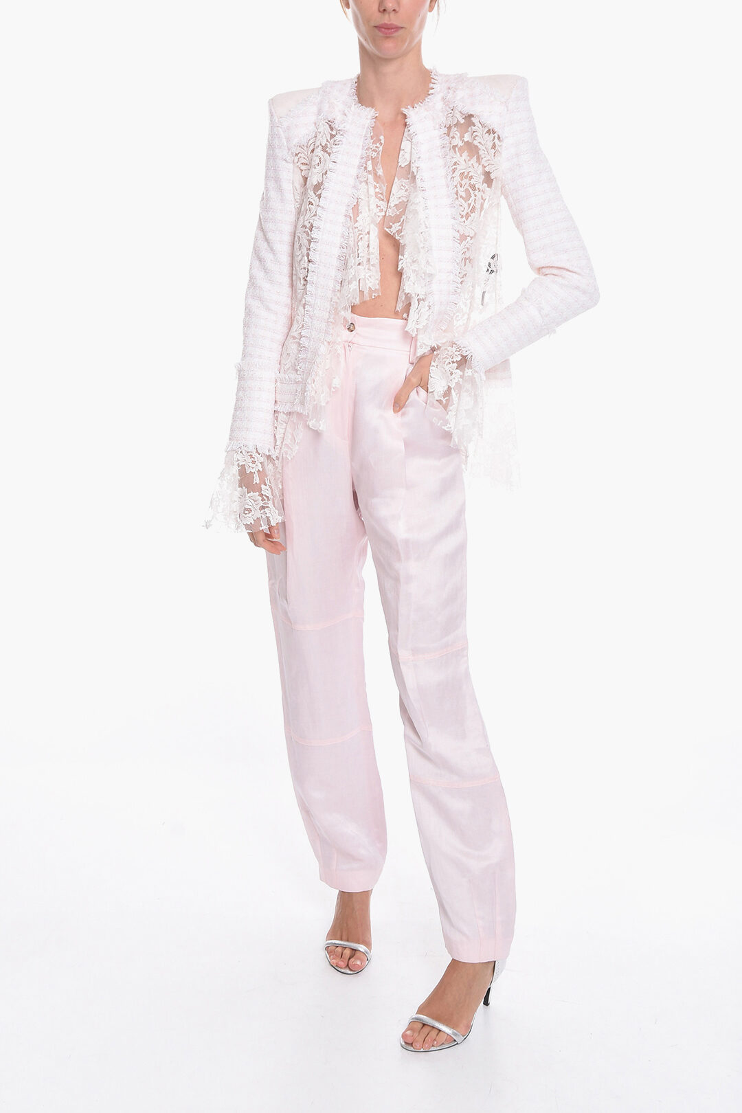【関税＆送料込み】Balmain Lace Blazer Balmain Lace and Cotton Tweed Blazer with Padded Shoulders