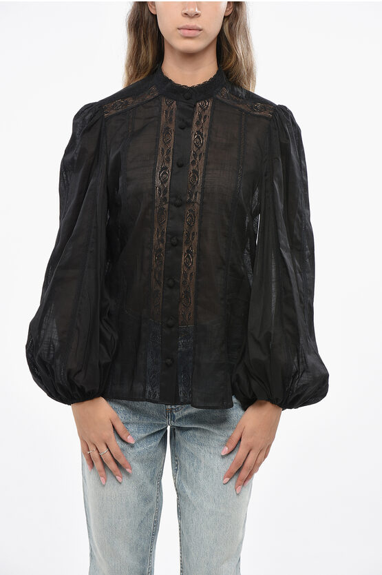 Zimmermann Lace Blouse With Leg Of Mutton Sleeves In Black