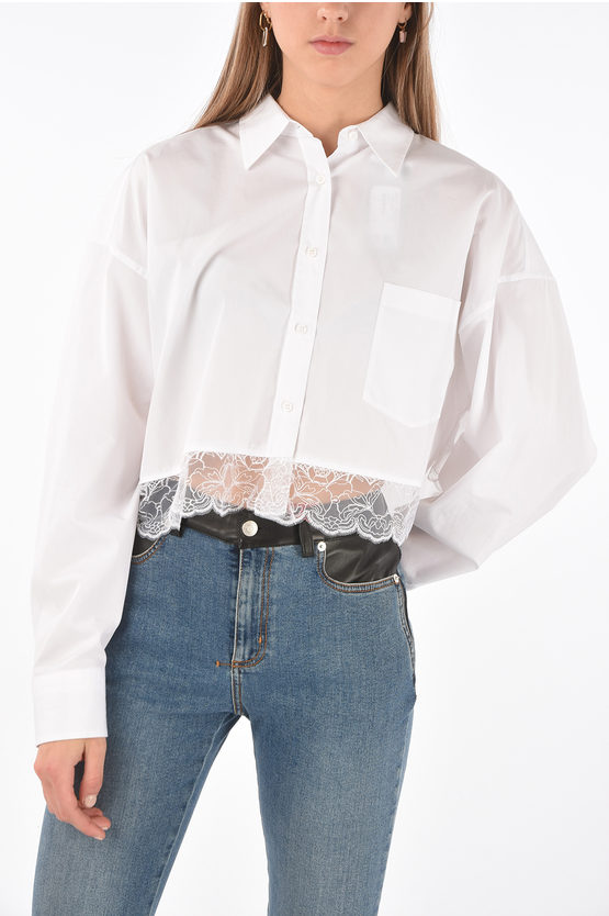 【フォロー割引適用】【極美品】ERMANNO SCERVINO フリル　ベルテッ Ermanno Scervino Lace Bottom Crop Cotton Shirt with Breast