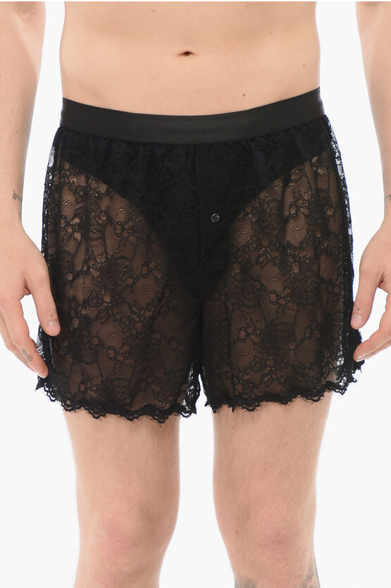 Dsquared2 Lace Boxer With Logoed Waistband In Black