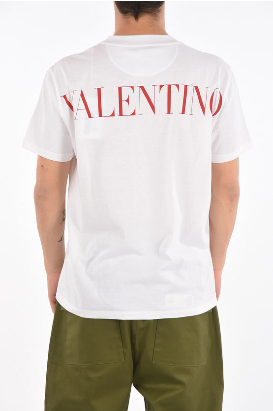 関税込【Valentino】V Pocket Logo Shirt Valentino Garavani Men's White V Logo Short Sleeve Crew Neck