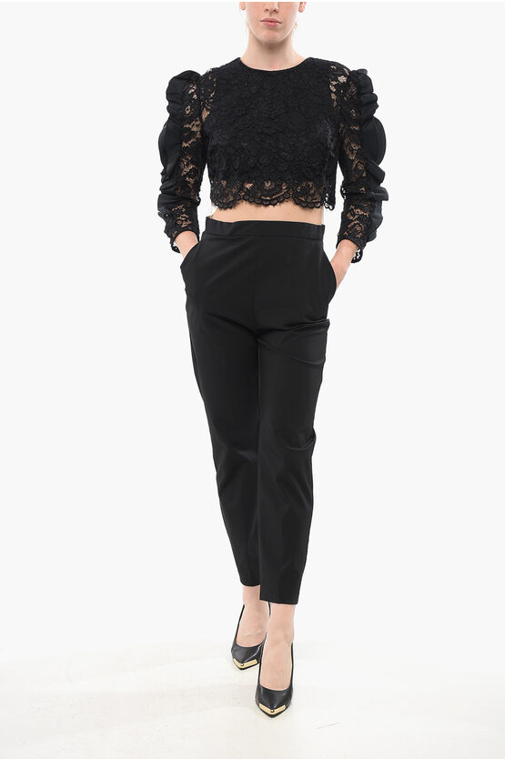 Elisabetta Franchi Lace Detailed Jumpsuit With Ruffled Sleeves In Black