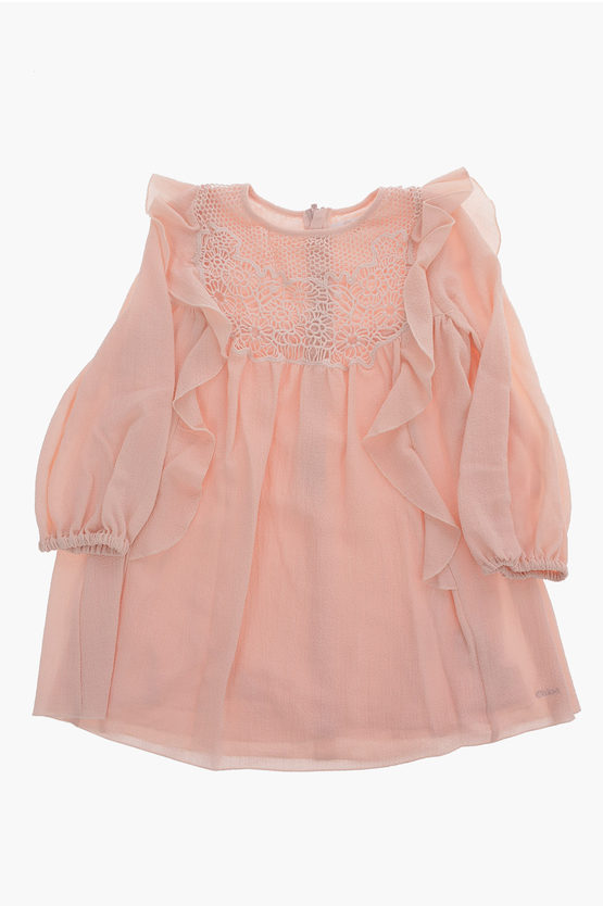 Chloé Lace Details Ruffled Dress In Orange