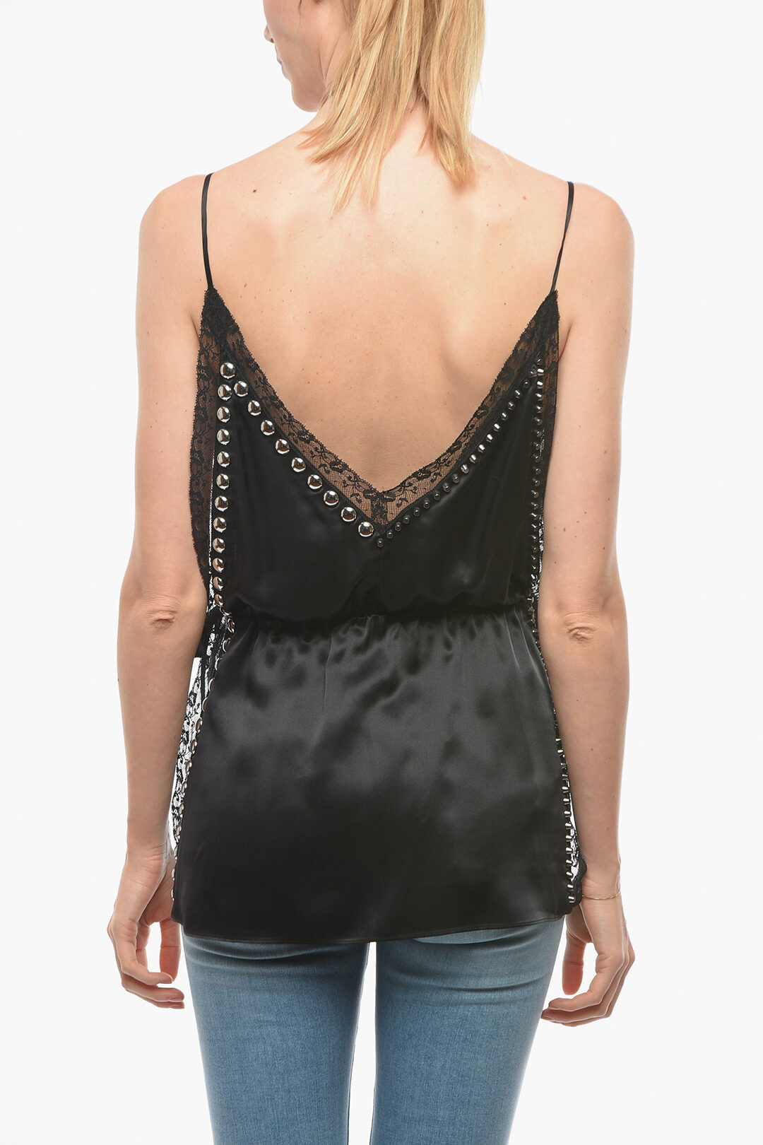 Miu Miu Lace-edged Silk Top with Studs women - Glamood Outlet