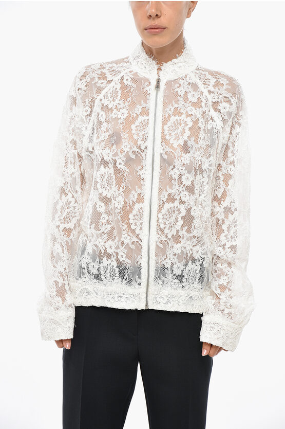 Ermanno Scervino Lace Full Zip Bomber Jacket In White