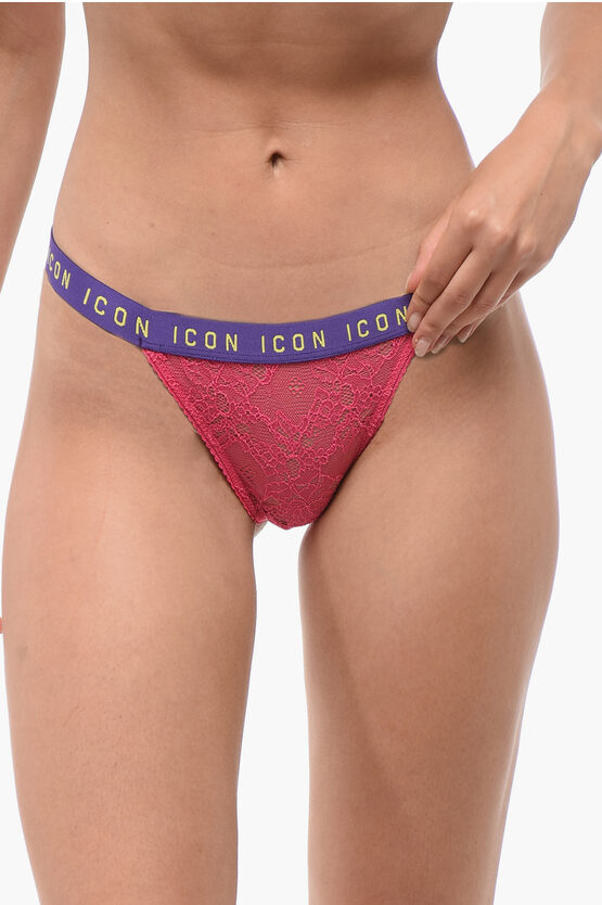 Dsquared2 Lace Icon Thong With Logoed Band