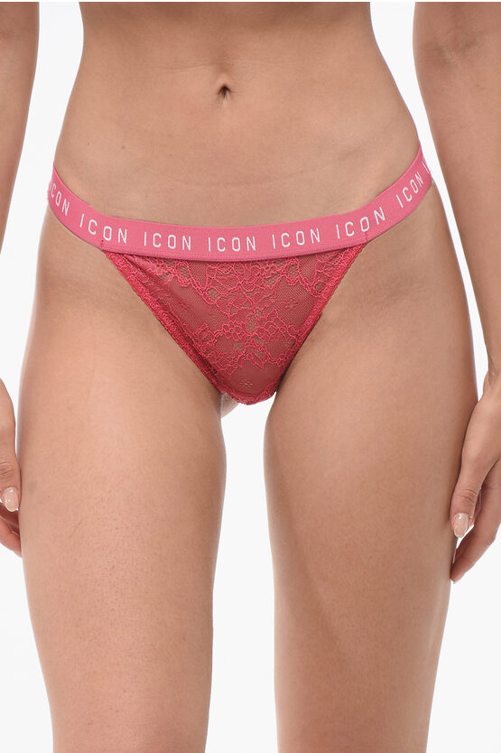 Dsquared2 Lace Icon Thong With Logoed Band